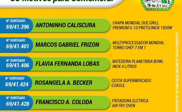  Confira os ganhadores do 2º Sorteio da Campanha 55 anos, 55 motivos para comemorar