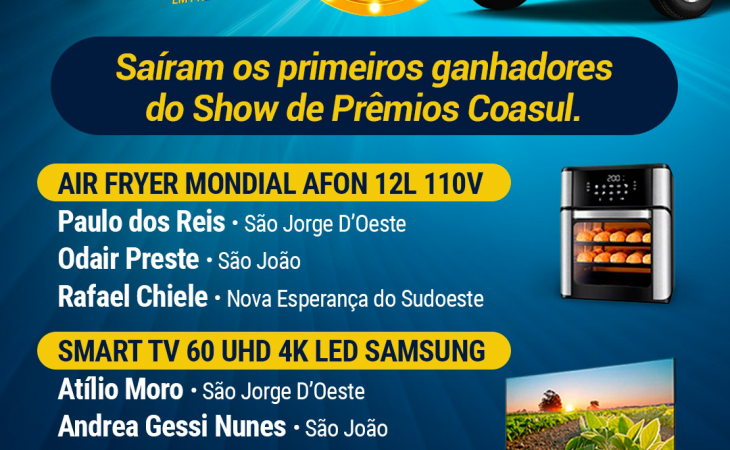  Coasul divulga os primeiros ganhadores do Show de Pr&ecirc;mios!